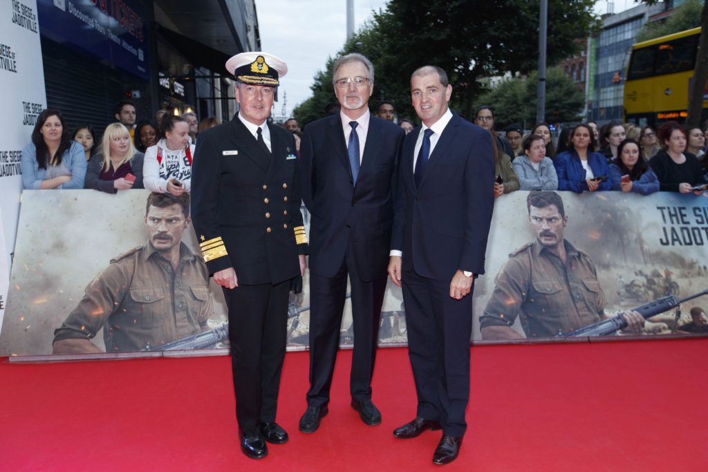 Pictured at The Siege of Jadotville Special Screening, Savoy Cinema, Dublin,19th September 2016 is Vice Admiral Mark Mellett with Leo Quinlan son of Commandant Pat Quinlan and  Paul Keogh Minister of State at the Department of Defence. Picture Andres Poveda / Netflix