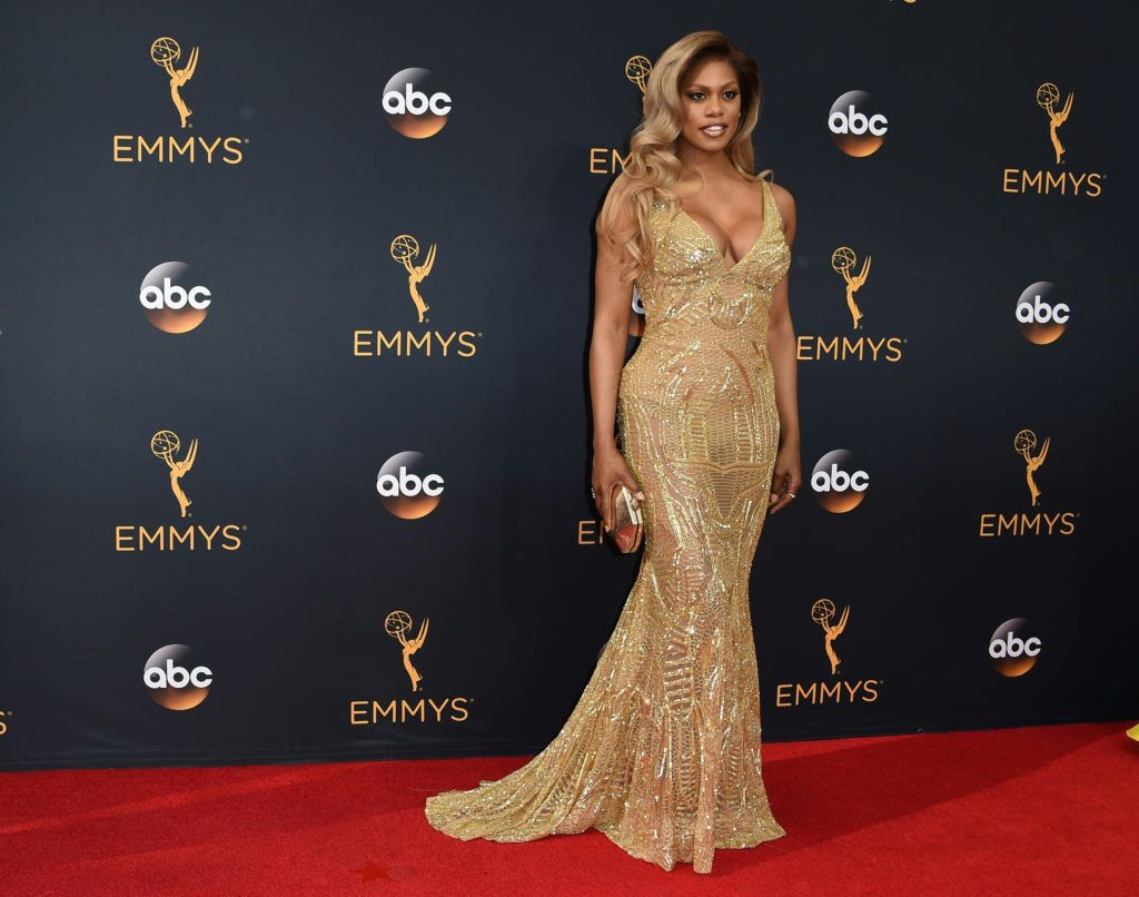 Laverne Cox arrives on the red carpet at the 68th annual Emmy Awards at the Microsoft Theater at LA Live in downtown Los Angeles, California, September 18, 2016. / AFP / Robyn Beck (Photo by ROBYN BECK/AFP/Getty Images)