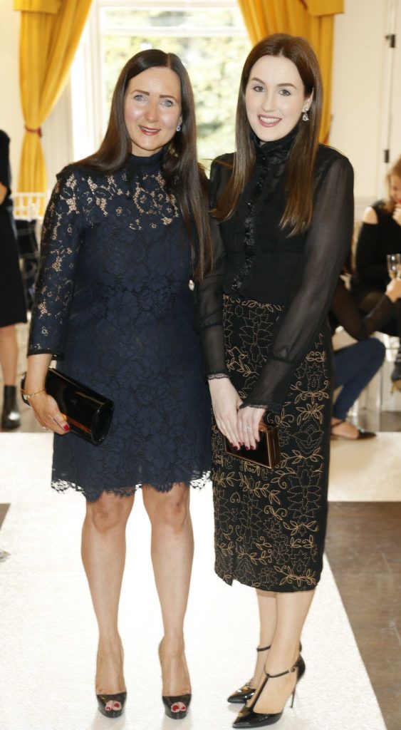 Louise Wright and Caitriona Whelan at the Irish Fashion Exposure Autumn Winter show held in the Stephens Green Hibernian Club-photo Kieran Harnett