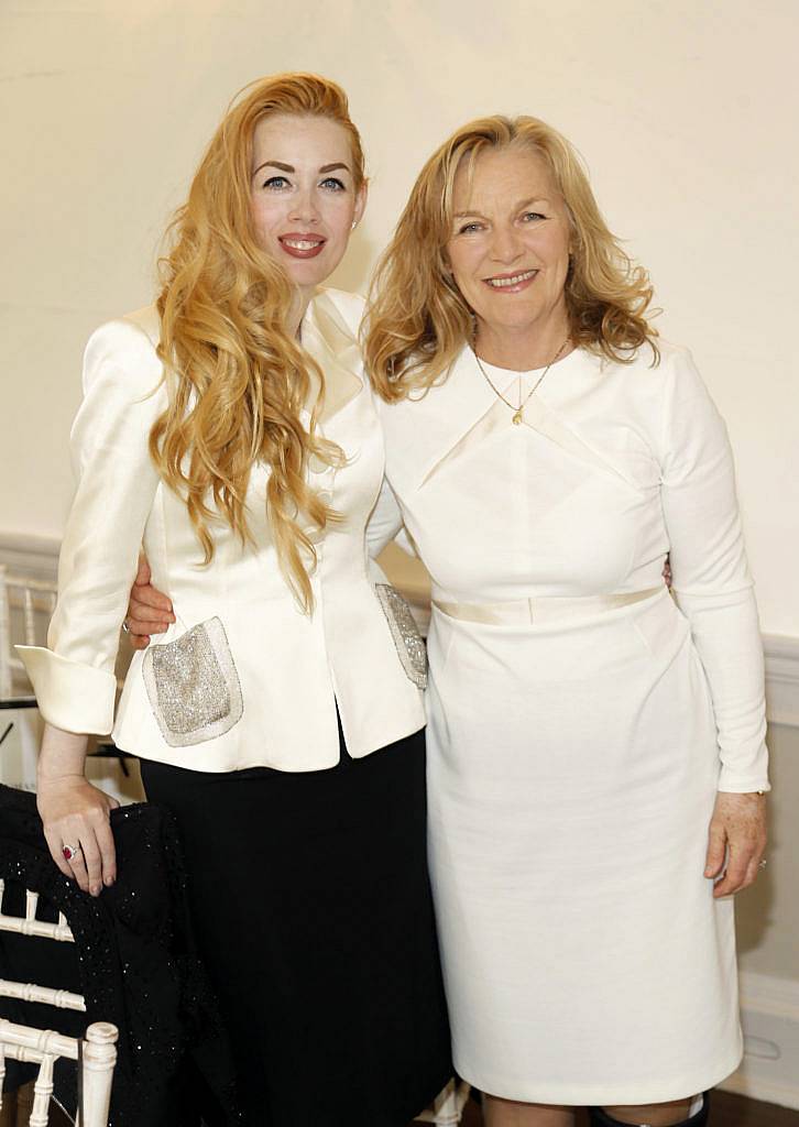 Fiona Foy Holland and Anne Harris at the Irish Fashion Exposure Autumn Winter show held in the Stephens Green Hibernian Club-photo Kieran Harnett