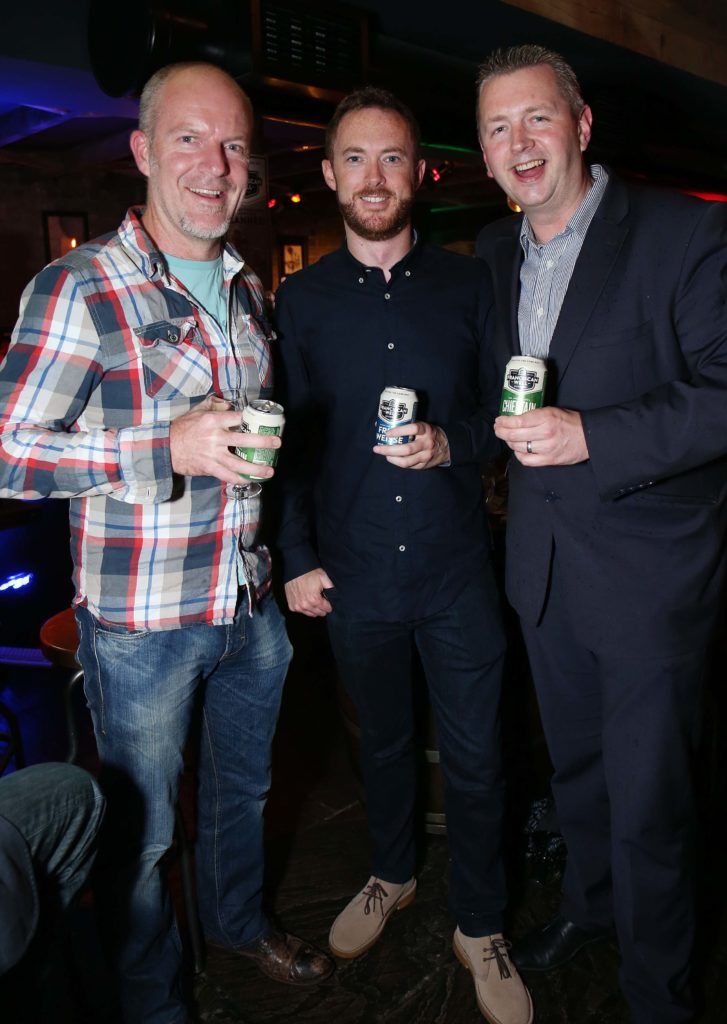 Steve Grunert with Seamus Hanrahan and Shane Gordon, pictured at the launch of Franciscan Well Craft Cans Range. Pic. Robbie Reynolds
