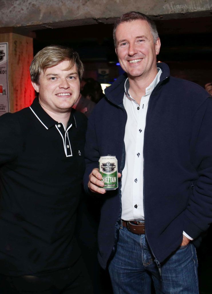 Daithí Ó Dronaí and Franciscan Well, founder Shane Long, pictured at the launch of Franciscan Well Craft Cans Range. Pic. Robbie Reynolds