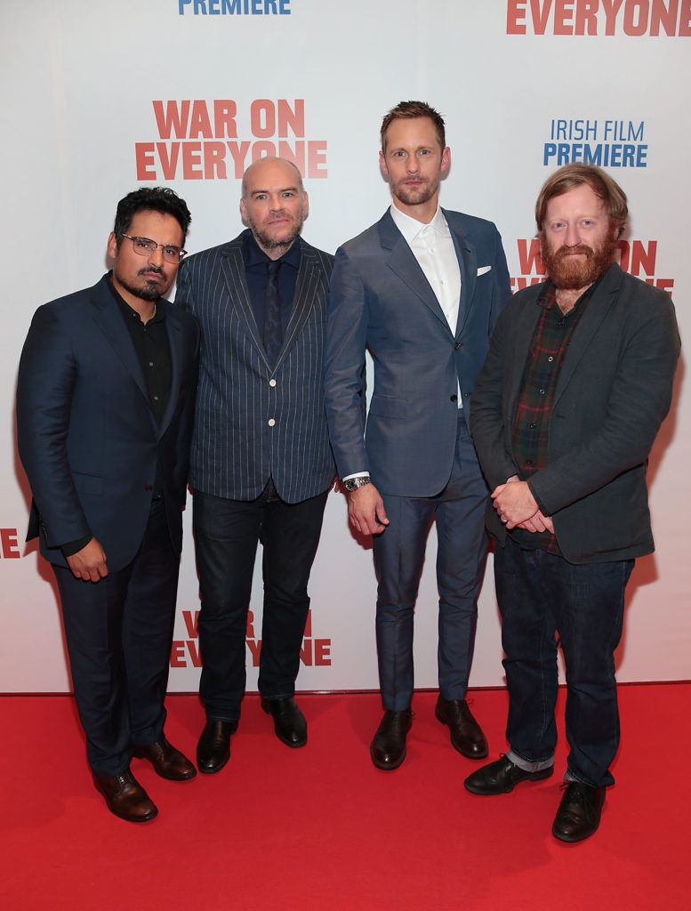 Actors Alexander Skarsgard, Michael Pena and David Wilmot with Director John Michael McDonagh  pictured at the Irish premiere screening of War On Everyone at the Lighthouse Cinema, Dublin (Pictures: Brian McEvoy).