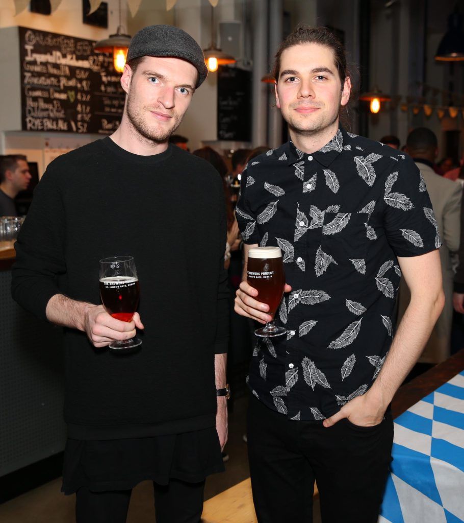 Joseph Sheridan and Sean MacNamee pictured at Oktoberfest at The Open Gate Brewery, an authentic German beer and food celebration. Pic: Marc O'Sullivan