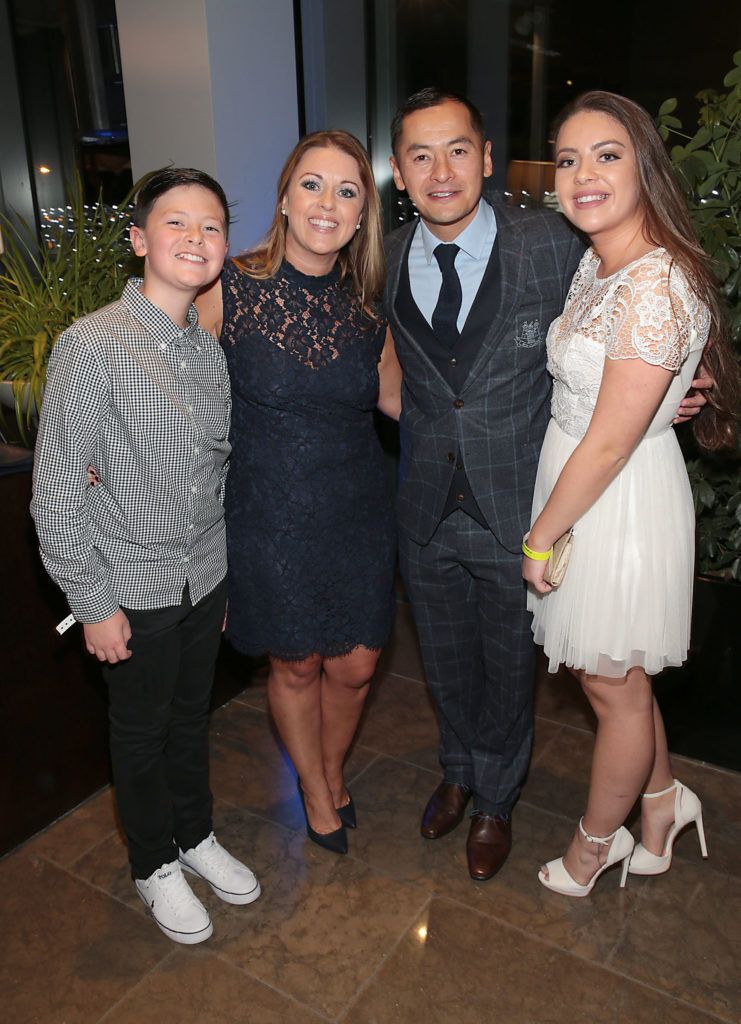 jason Sherlock with wife Louise and children Joshua and Caoimhe at Dublin's All Ireland Football celebration dinner at the Gibson Hotel, Point Village Dublin (Picture: Brian McEvoy).