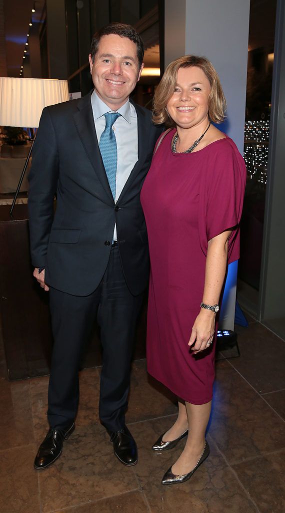 Minister Paschal Donohoe and wife Justine Donohoe at Dublin's All Ireland Football celebration dinner at the Gibson Hotel, Point Village Dublin (Picture: Brian McEvoy).