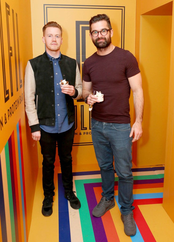 Pictured are Adrian Collins and Mike Sheridan at the launch of the Fulfil Fan-Created Flavours Pop-Up Shop, which will be open to the general public in Dublin at 53 South William Street, from Thursday 13th to Sunday 16th October. Pic: Marc O'Sullivan