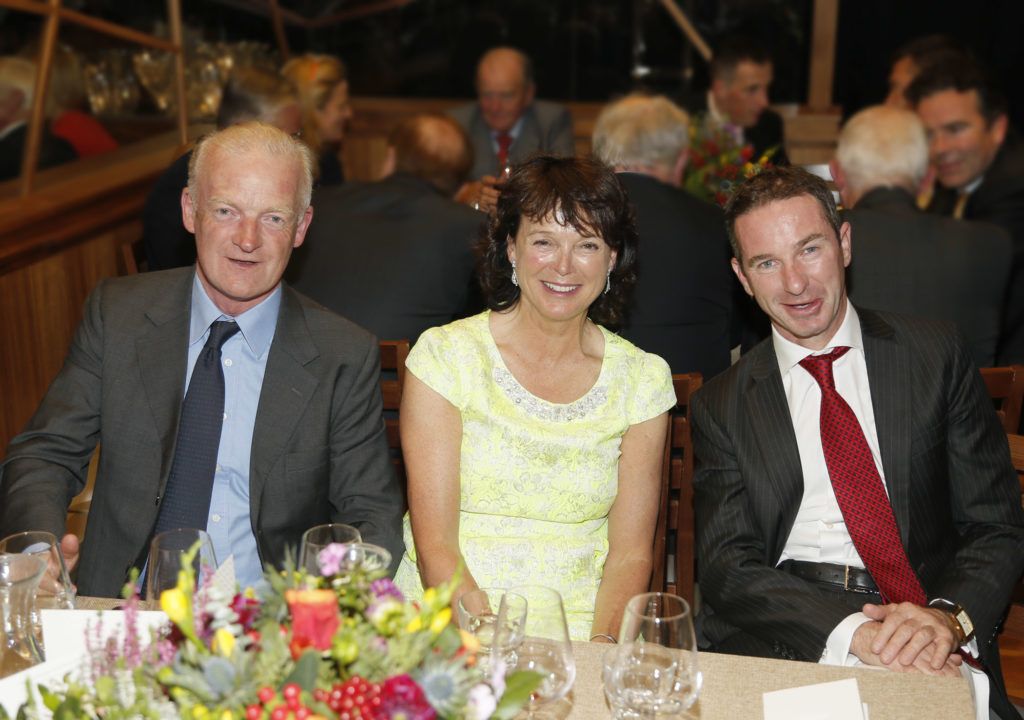 Willie and Margaret Mullins with Andrew Coonan at the annual Tipperary Crystal Curragh Racing Awards at Kildare Village on Wednesday, 12 October. The awards were attended by VIP guests from the across world of horse racing. 
Guests to the intimate event, held in the classic Italian eaterie L’Officina, enjoyed and an exquisite menu comprising delicious Italian inspired dishes including a Prosciutto, Goat’s Cheese and Fig Jam Parcel to start with a choice of classic Ravioli, Gnocchetti or Chicken Salad for main course and a Pistachio Ice Cream Cupola for dessert.
Kildare Village is open seven days a week from 10am until 7pm Monday, Tuesday and Wednesday, from 10am until 8pm Thursday, Friday and Sunday and from 9am until 8pm on Saturday. Visit KildareVillage.com for more information.photo Kieran Harnett
 
www.facebook.com/kildarevillage
@KildareVillage – Twitter and Instagram

For more press information or imagery, please contact:
Ciara O’Connell, Wilson Hartnell, 01 669 0030 ciara.o'connell@ogilvy.com
Catriona Gallagher, Wilson Hartnell, 01 669 0030 catriona.gallagher@ogilvy.com