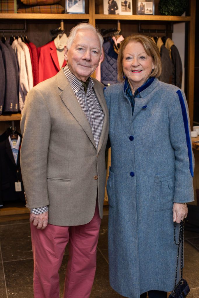 Gay Byrne and Kathleen Watkins pictured at the Magee 150th Anniversary Party, Magee of South Anne Street, Tuesday October 18th. Photo: Anthony Woods.