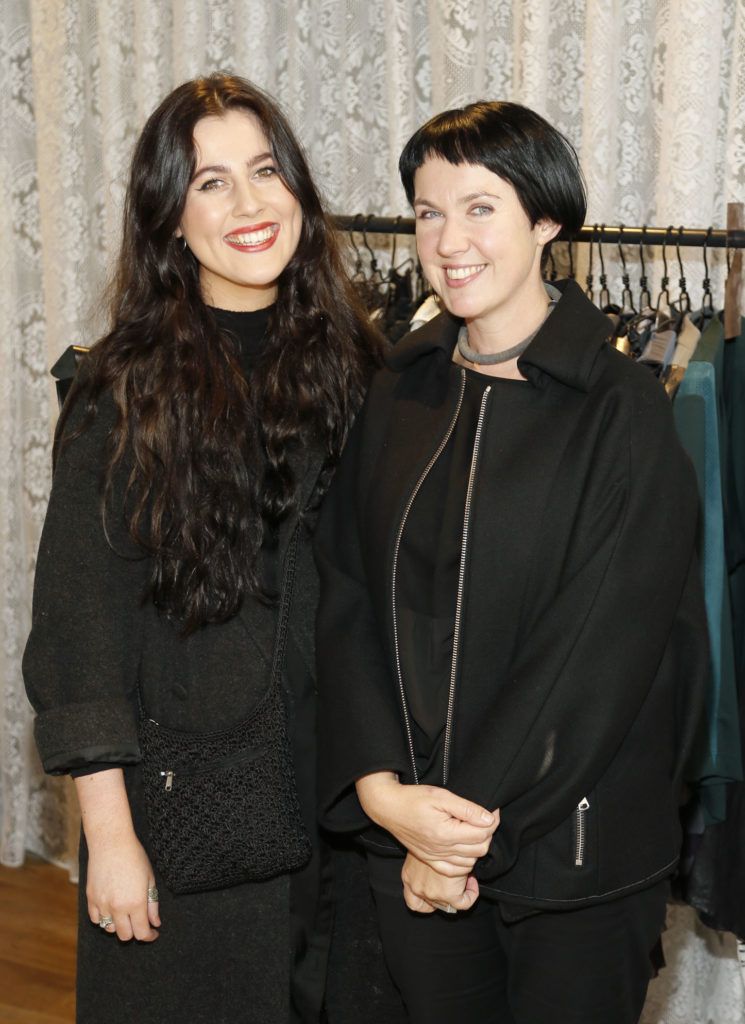 Grainne Walley and Angela O'Kelly at the exclusive industry event at Kildare Village, which welcomed Zowie Broach, Head of Fashion at the RCA, to speak to a group of young Irish design students (Photo by Kieran Harnett)