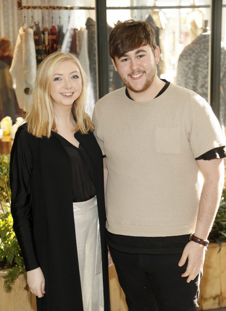 Fodhla McBride and Jack Roche at the exclusive industry event at Kildare Village, which welcomed Zowie Broach, Head of Fashion at the RCA, to speak to a group of young Irish design students (Photo by Kieran Harnett)
