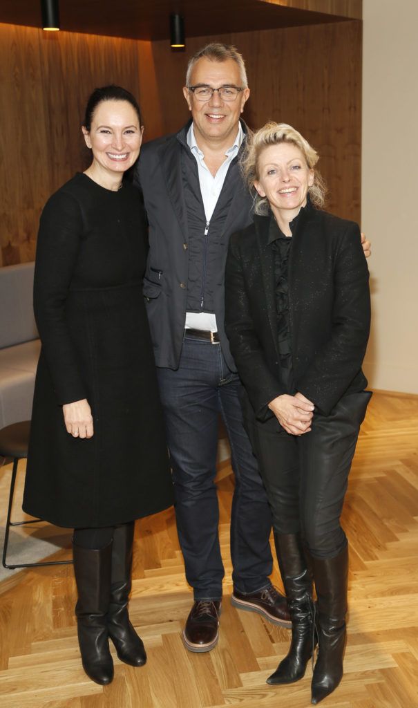 Paula Reed, Andrew Marshall and Zowie Broach at the exclusive industry event at Kildare Village, which welcomed Zowie Broach, Head of Fashion at the RCA, to speak to a group of young Irish design students (Photo by Kieran Harnett)