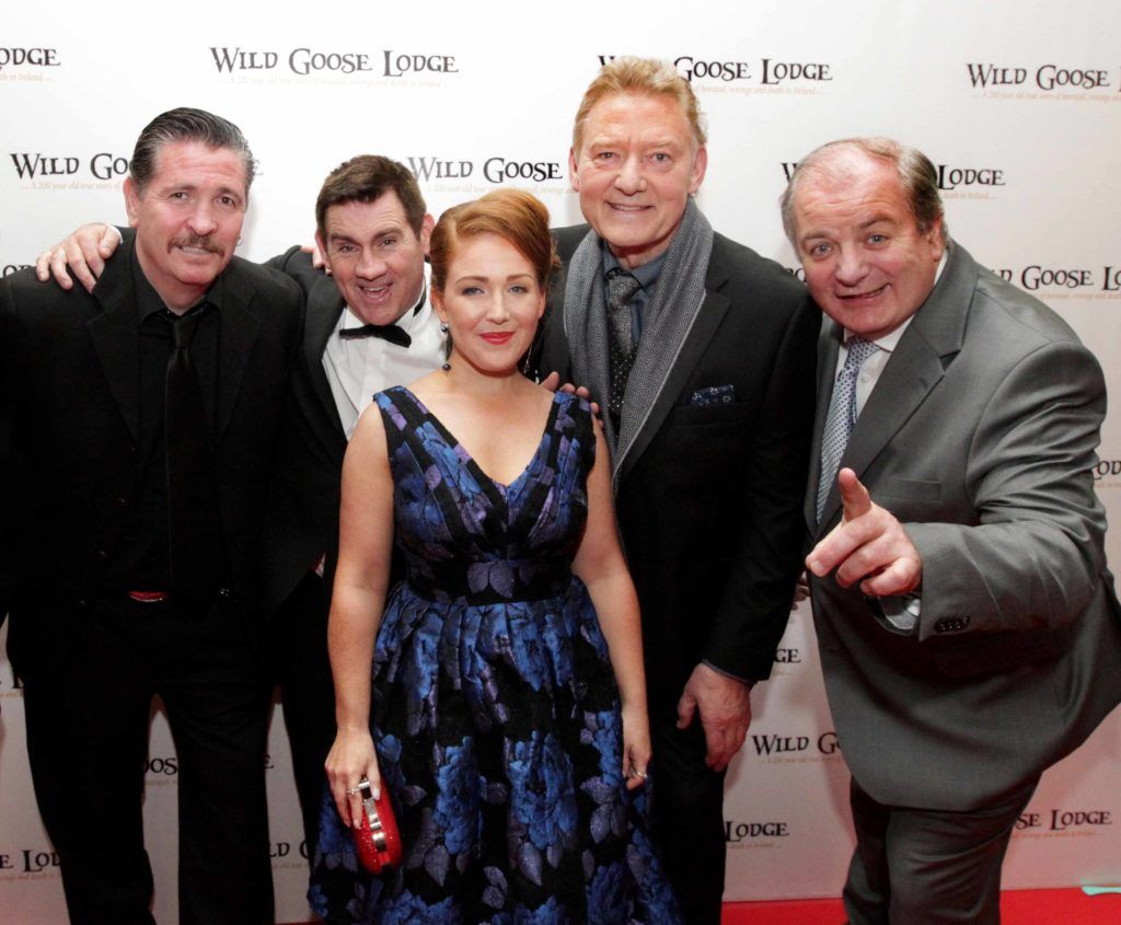 Pictured are, from left,  actor Michael Collins, director William Martin, actor Naseen Morgan, actor Dave Duffy and Gavin Duffy at the opening night of the Wild Goose Lodge movie at the Savoy Cinema. Photo: Mark Stedman