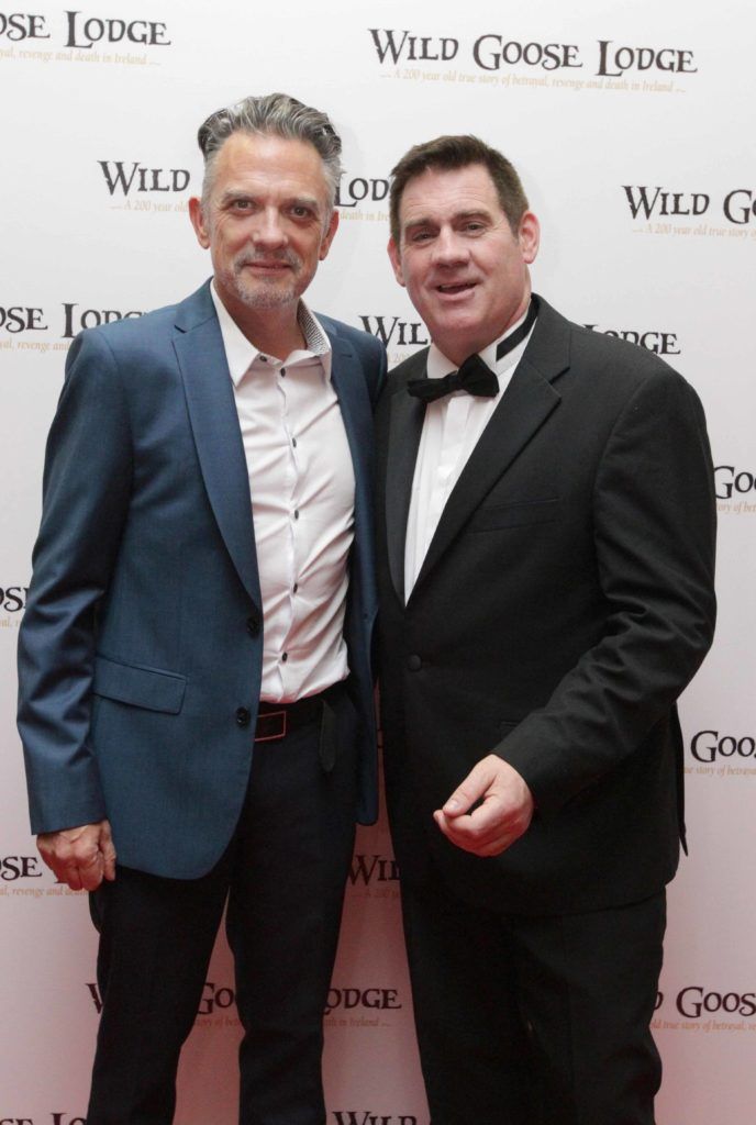 Pictured is director William Martin (right) and actor Joe Rooney at the opening night of the Wild Goose Lodge movie at the Savoy Cinema. Photo: Mark Stedman