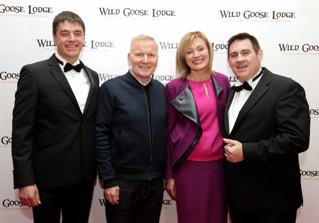 Pictured are, from left,  Met Eireann’s Gerry Murphy, RTE Nationwide producer Eoin Ryan, RTE’s Mary Kennedy and director William Martin at the opening night of the Wild Goose Lodge movie at the Savoy Cinema. Photo: Mark Stedman