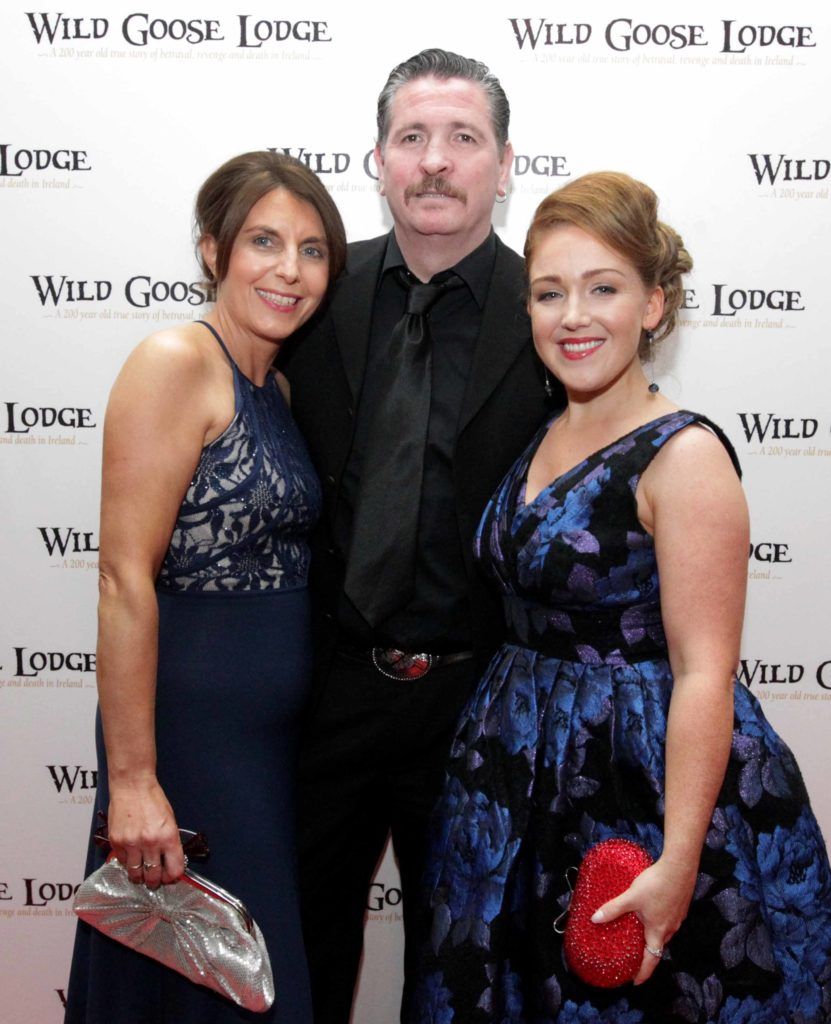 Pictured are actors, from left, Catherine Scriben, Michael Collins and Neseen Morgan at the opening night of the Wild Goose Lodge movie at the Savoy Cinema. Photo: Mark Stedman