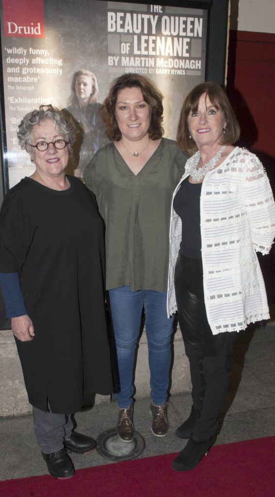 Garry Hynes, Sarah Lynch and Alma Hynes  at the opening night of Druid's production of The Beauty Queen of Leenane by Martin McDonagh at The Gaiety Theatre, Dublin which runs until 29th October (Picture:Brian McEvoy).