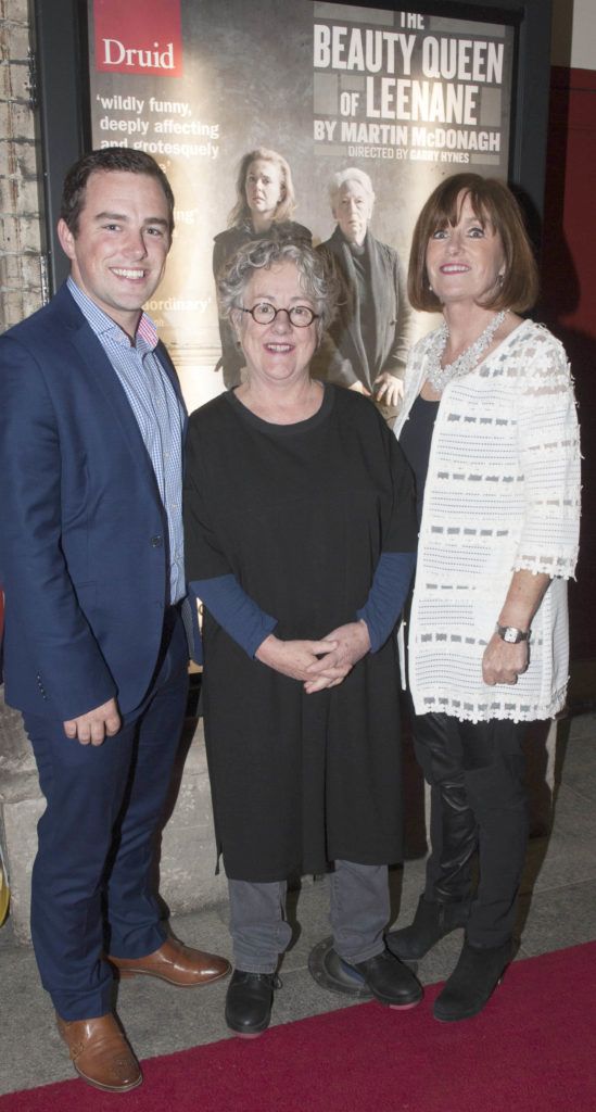 Fergal Hynes, Garry Hynes and Alma Hynes at the opening night of Druid's production of The Beauty Queen of Leenane by Martin McDonagh at The Gaiety Theatre, Dublin which runs until 29th October (Picture:Brian McEvoy).