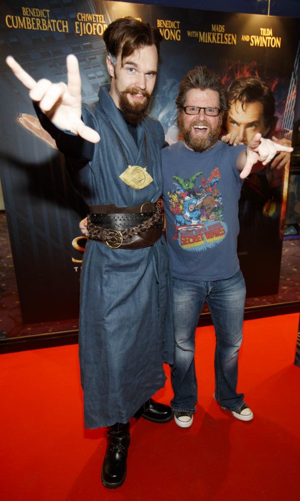 Gerry Bebley as Doctor Strange with David O'Callaghan pictured at the special preview screening of Marvel Studios' Doctor Strange in Cineworld Dublin. Picture Andres Poveda