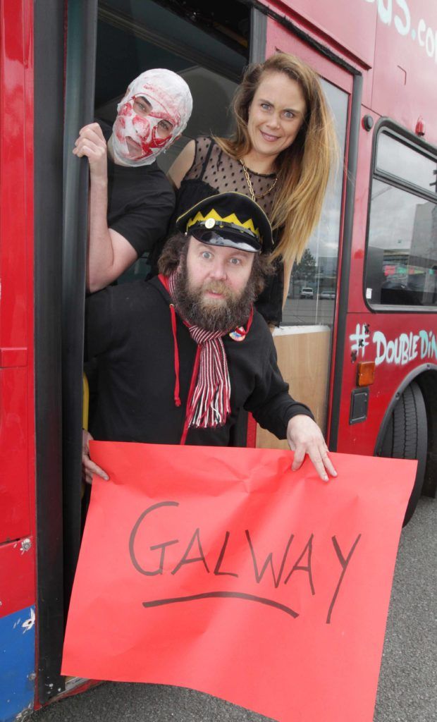 Blind Boy of the Rubberbandits and comedian Joanne McNally are pictured at Bobs Blunder Bus ahead of its trip west to Galway for the Vodafone Comedy Carnival. Photo: Mark Stedman