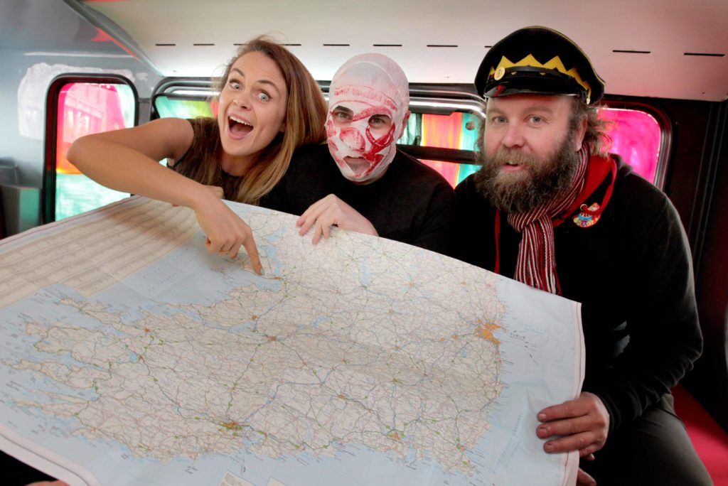 Blind Boy of the Rubberbandits and comedian Joanne McNally are pictured at Bobs Blunder Bus ahead of its trip west to Galway for the Vodafone Comedy Carnival. Photo: Mark Stedman