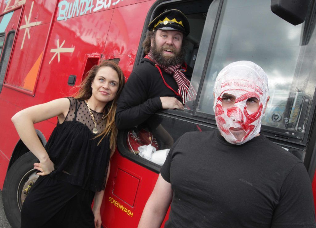 Blind Boy of the Rubberbandits and comedian Joanne McNally are pictured at Bobs Blunder Bus ahead of its trip west to Galway for the Vodafone Comedy Carnival. Photo: Mark Stedman