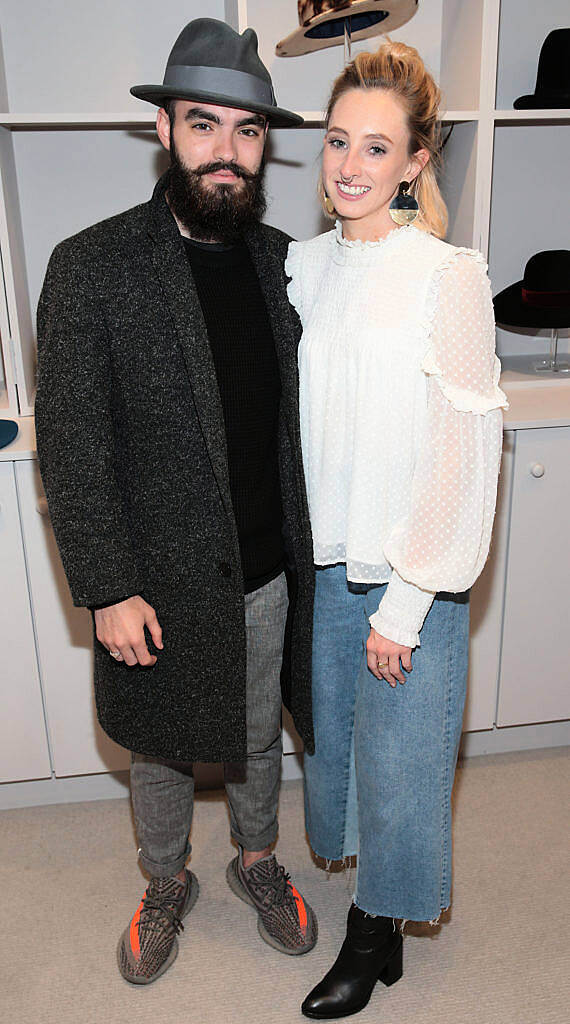 Jake McCabe and Niamh O Donoghue pictured at the unveil of The Anthony Peto Christmas Hat Collection in South Anne Street, Dublin (Picture: Brian McEvoy)