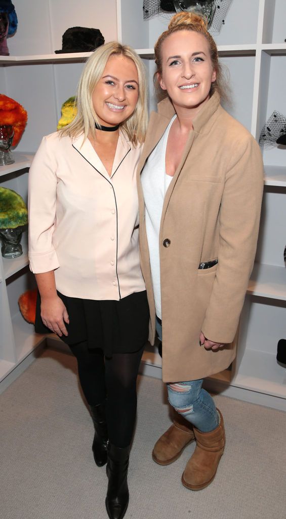 Holly O Neill and Tara Hewitt Murphy pictured at the unveil of The Anthony Peto Christmas Hat Collection in South Anne Street, Dublin (Picture: Brian McEvoy)