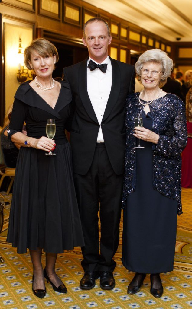 Mary Flemming and Noreen Slazenger and Bruce Johnson  pictured at the Powerscourt Golf Club 20th Anniversary gala dinner in the Powerscourt Hotel in Enniskerry. Picture Andres Poveda