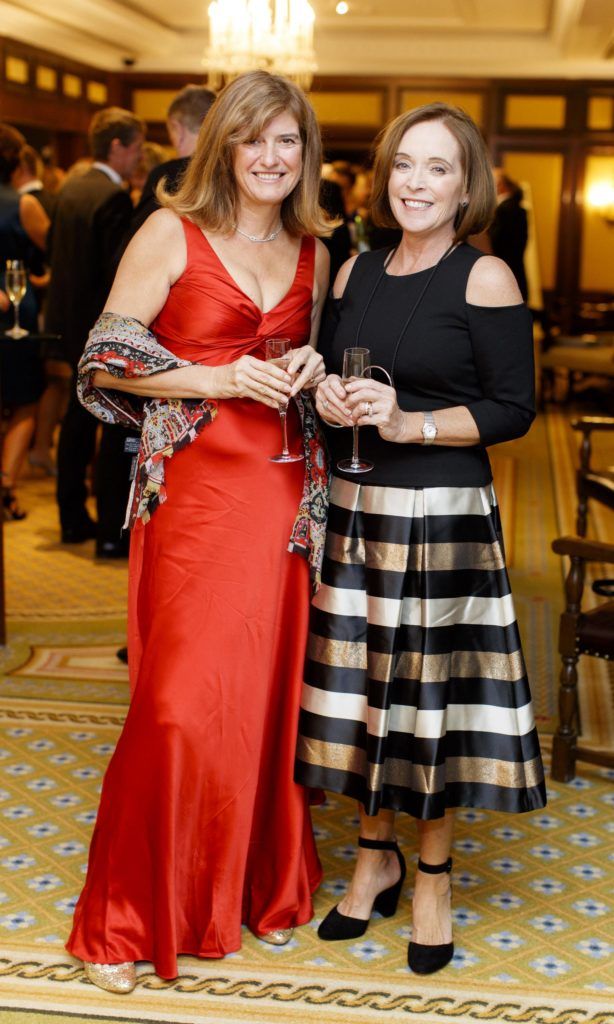 Karen White and Alison Walsh pictured at the Powerscourt Golf Club 20th Anniversary gala dinner in the Powerscourt Hotel in Enniskerry. Picture Andres Poveda