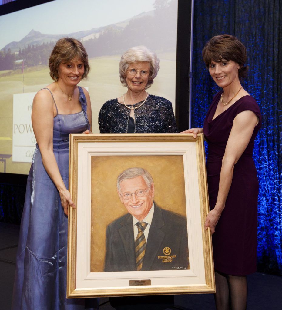 Pictured at the Powerscourt Golf Club 20th Anniversary gala dinner in the Powerscourt Hotel in Enniskerry are the Slazenger family who were presented with a portrait of the late Dr. Michael Slazenger who was the inspiration behind the Golf Club. Picture Andres Poveda