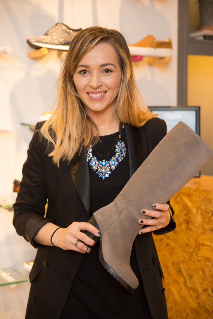 Lisa Hutchinson from Dundrum as Stylist Courtney Smith and Buffalo Shoe Lab co-create new capsule collection of iconic boots. Store located on Exchequer Street. Photo by Kenneth O' Halloran
