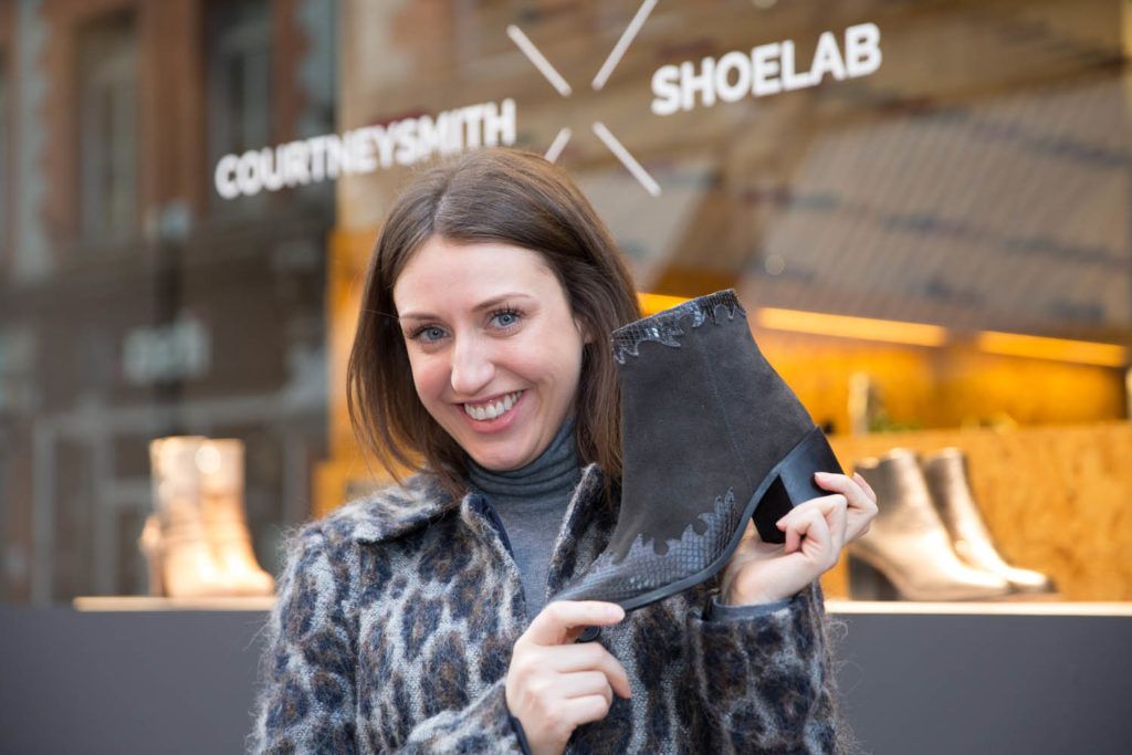 Faye McGillicuddy from Swords as Stylist Courtney Smith and Buffalo Shoe Lab co-create new capsule collection of iconic boots. Store located on Exchequer Street. Photo by Kenneth O' Halloran