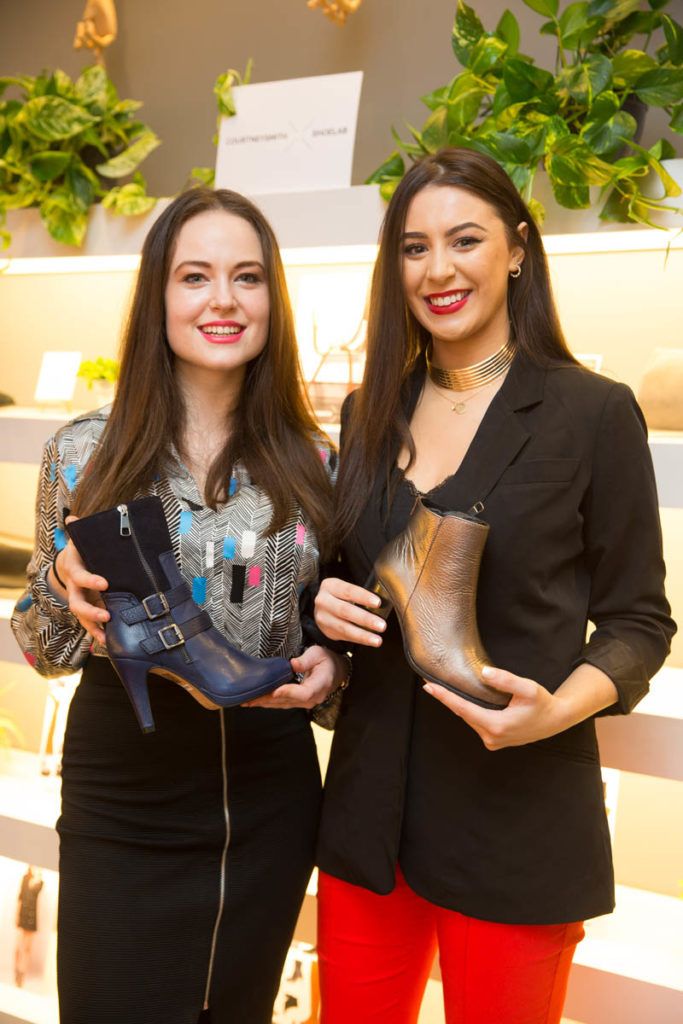 Rebecca Wright from Enniscrone, Sligo and Emma Mullan from Perrystown, Dublin as Stylist Courtney Smith and Buffalo Shoe Lab co-create new capsule collection of iconic boots. Store located on Exchequer Street. Photo by Kenneth O' Halloran