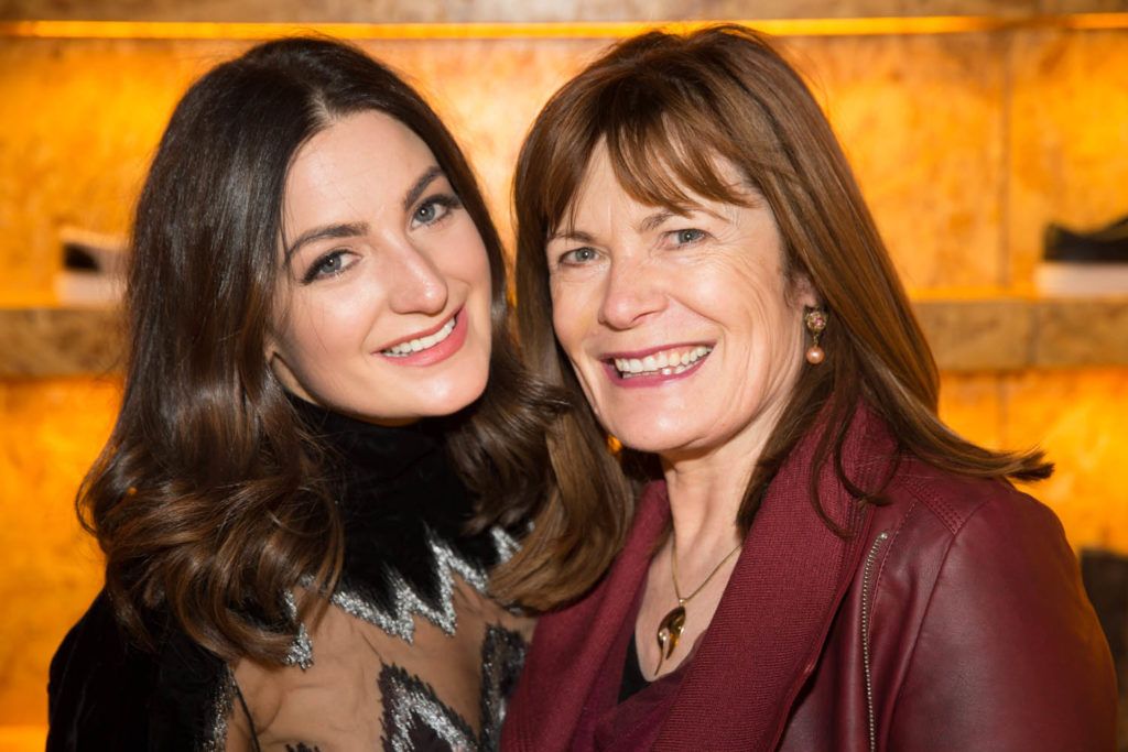 Courtney Smith with her mother Hilda as Stylist Courtney Smith and Buffalo Shoe Lab co-create new capsule collection of iconic boots. Store located on Exchequer Street.. Photo by Kenneth O' Halloran