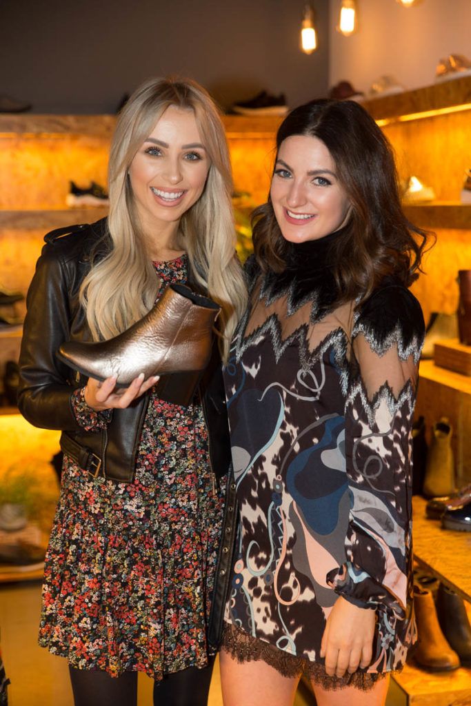 Rosie Connolly Sutton blogger with Courtney Smith as Stylist Courtney Smith and Buffalo Shoe Lab co-create new capsule collection of iconic boots. Store located on Exchequer Street.. Photo by Kenneth O' Halloran