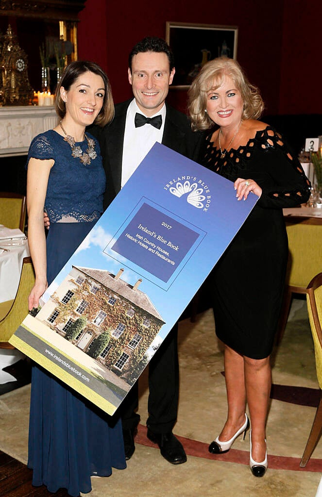 Lou and John Mathers with Sallyanne Clarke at the launch of Ireland's 2017 Blue Book held at Dunbrody Country House Wexford. Photo Kieran Harnett