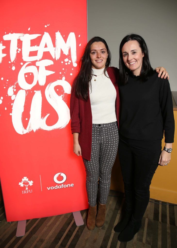 Sinead Goldrick and Laura Kelly, pictured at Vodafone's preview screening of 'Irish Rugby: What We Did Last Summer', a documentary chronicling Ireland's historic summer tour to South Africa, in the Odeon Point Village. Pic. Robbie Reynolds