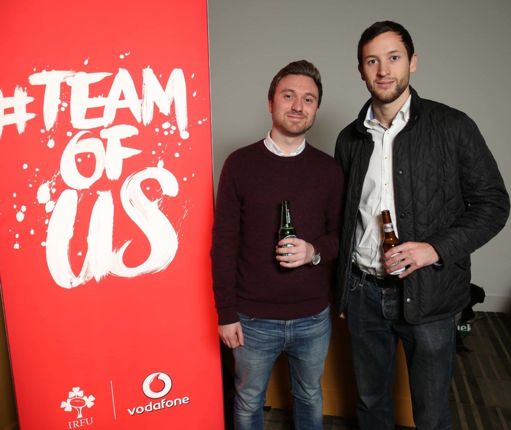 Conor Thompson and Eric Brindley, pictured at Vodafone's preview screening of 'Irish Rugby: What We Did Last Summer', a documentary chronicling Ireland's historic summer tour to South Africa, in the Odeon Point Village. Pic. Robbie Reynolds