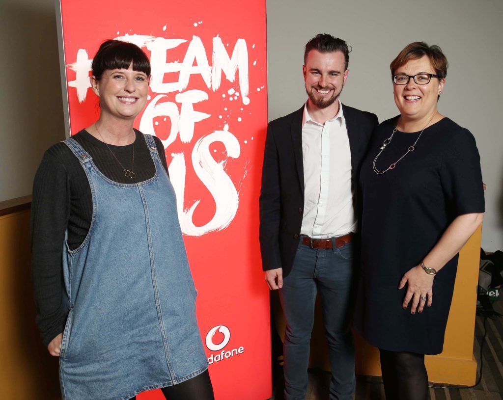 Clodagh O’Hagan with Paddy Carbury and Paula Murphy, pictured at Vodafone's preview screening of 'Irish Rugby: What We Did Last Summer', a documentary chronicling Ireland's historic summer tour to South Africa, in the Odeon Point Village. Pic. Robbie Reynolds