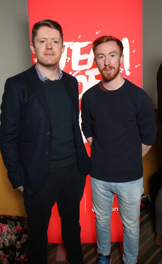 Adrian Barry and Cian Roche, pictured at Vodafone's preview screening of 'Irish Rugby: What We Did Last Summer', a documentary chronicling Ireland's historic summer tour to South Africa, in the Odeon Point Village. Pic. Robbie Reynolds