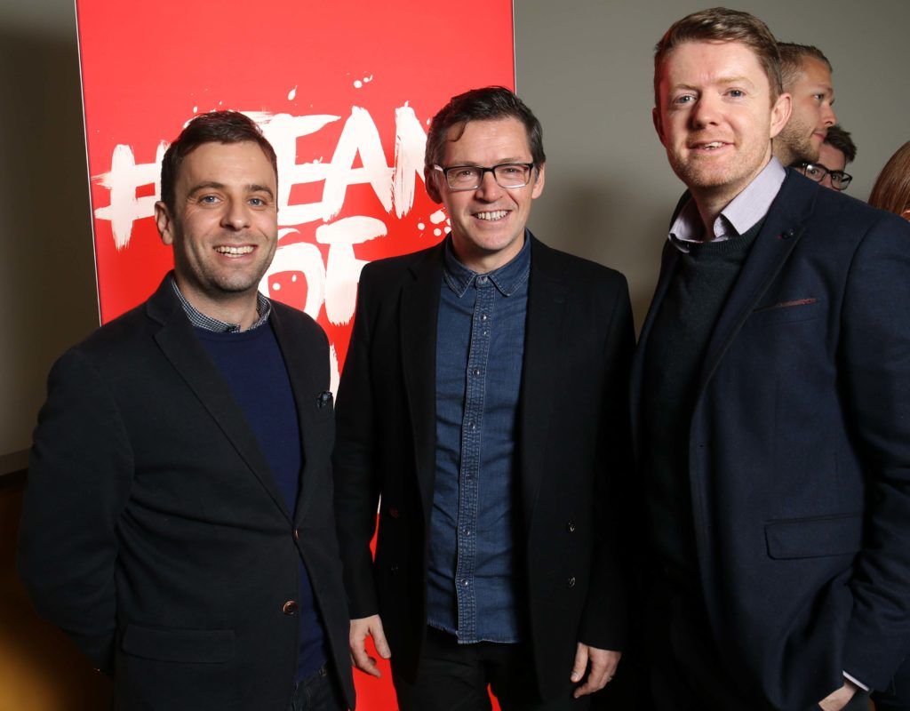 Paul Fisher with Steve Mangan and Adrian Barry, pictured at Vodafone's preview screening of 'Irish Rugby: What We Did Last Summer', a documentary chronicling Ireland's historic summer tour to South Africa, in the Odeon Point Village. Pic. Robbie Reynolds