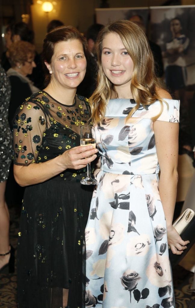 Aoife O'Hare and Tara Hegarty at the 2016 TG4  Ladies Gaa AllStar Awards at the Citywest Hotel. Photo by Kieran Harnett