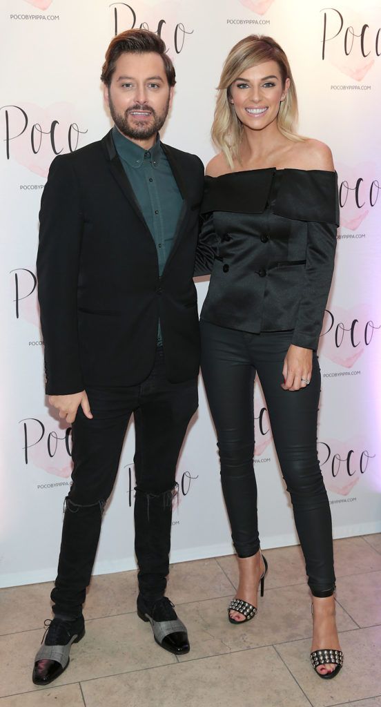 Brian Dowling and Pippa O'Connor at the launch of new denim brand POCO by Pippa at the RHA Gallery, Dublin (Picture Brian McEvoy).