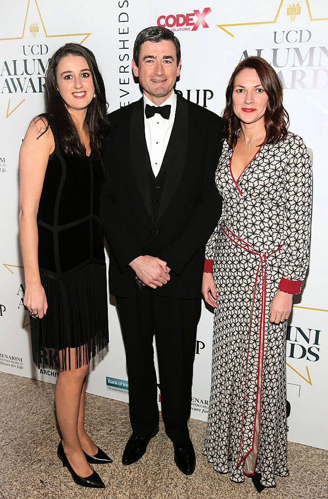 Isabelle Aylmer, John Aylmer and Deirdre Aylmer at the UCD Alumni Awards 2016 at O Reilly Hall in UCD, Dublin (Picture: Brian McEvoy).