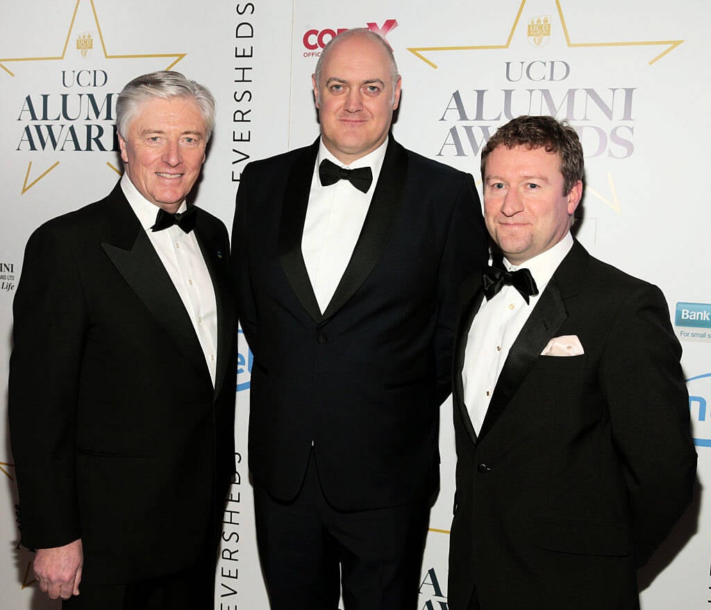 Pat Kenny, Dara O Briain and Pat Leahy at the UCD Alumni Awards 2016 at O Reilly Hall in UCD, Dublin (Picture: Brian McEvoy).