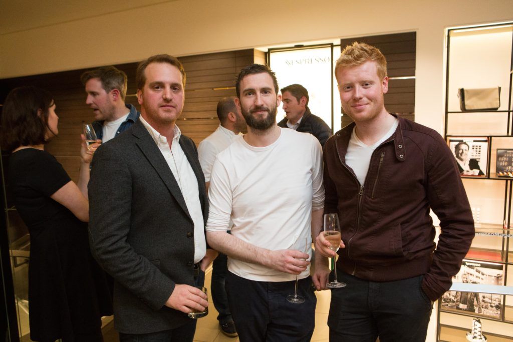 Boris Coridian Ciaran Sweeney and Mark Moriarty at the launch of N Magazine's #27 Edition by Nespresso in the Nespresso Boutique, Duke Street Dublin