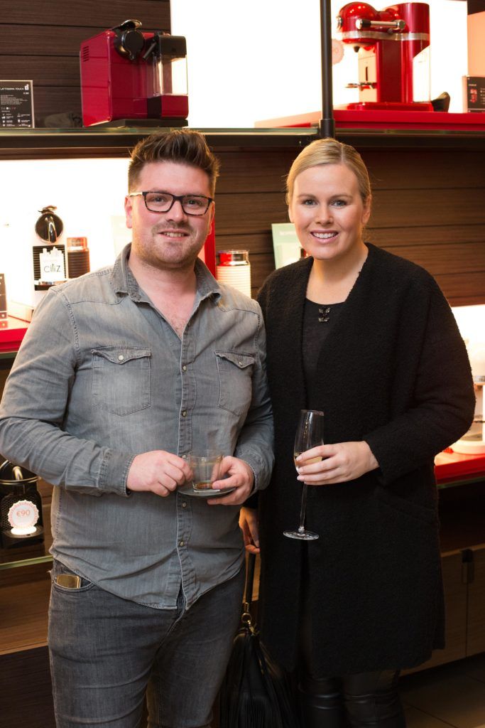 Thomas Cross and Caitriona O ' Connor at the launch of N Magazine's #27 Edition by Nespresso in the Nespresso Boutique, Duke Street Dublin