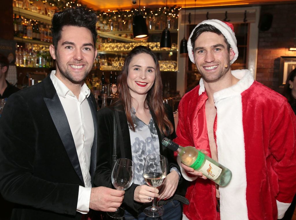 Edward Smith , Ursula Cullen and Niall Matthews at the Yellow Tail wine tasting festive event at Fade Street Social, Dublin (Picture: Brian McEvoy)