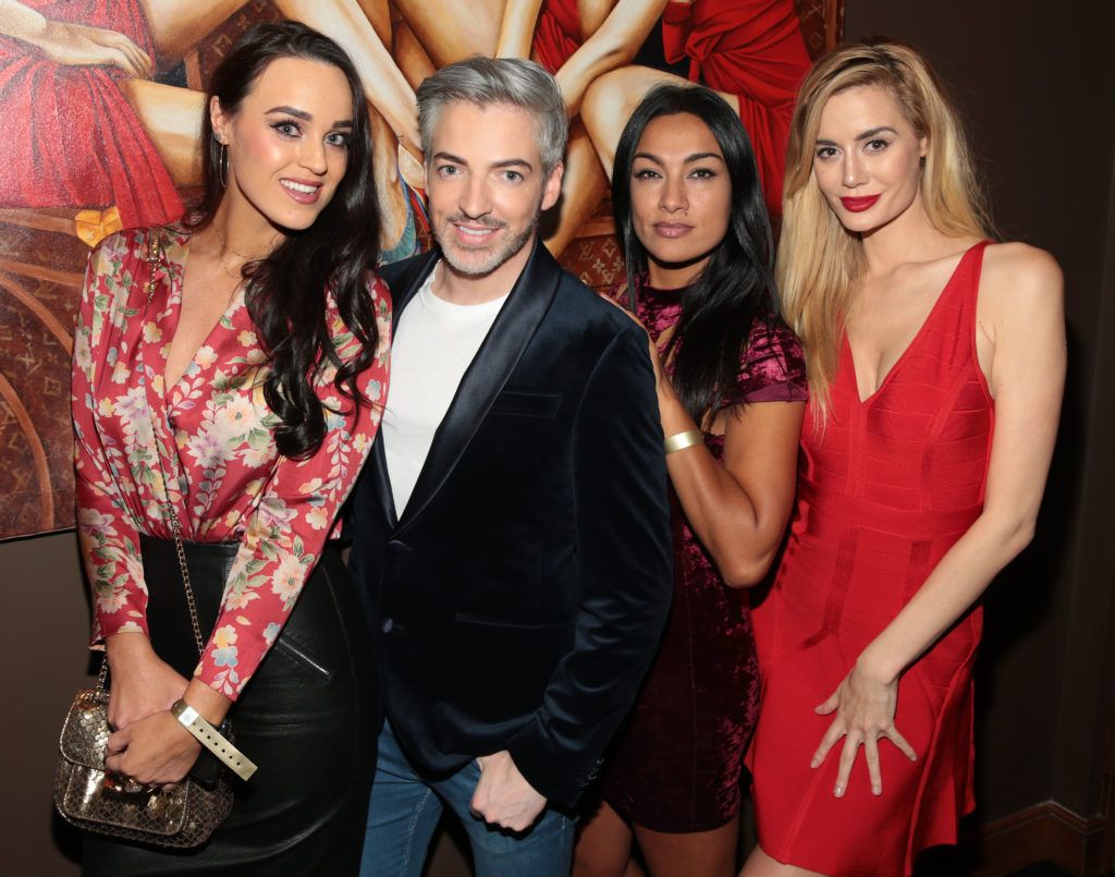 Dillon St Paul of the UK Apprentice with models Emilly McKeogh, Gail Kaneswaren and Brittany Mason at the opening of Krystle Nightclub's new VIP Suite in Harcourt Street, Dublin (Pic Brian McEvoy).
